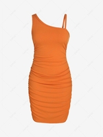 ZAFUL Plus Size Ribbed Ruched Skew Neck Bodycon Dress