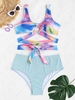 ZAFUL Plus Size Ribbed Tie Dye O Ring Midriff Flossing Tankini Swimwear Xxxl Light blue