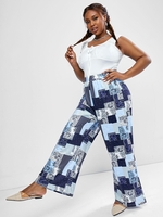 ZAFUL Plus Size Ruched Top and Paisley Patchwork Print Exumas Pants