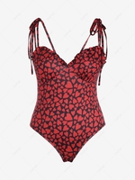 ZAFUL Plus Size Ruffle Tie Shoulder Heart Print Valentine Bodysuit