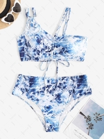 ZAFUL Plus Size Sea Print Cinched Ruched Tankini Swimwear Xxl Blue