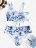 ZAFUL Plus Size Sea Print Cinched Ruched Tankini Swimwear Xxxl Blue