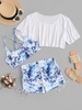 ZAFUL Plus Size Sea Wave Print Cinched Ruched Tankini with Mesh Top Xxl Light blue