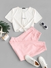 ZAFUL Plus Size Self-tie Destine Graphic Tee and Cargo Pants Set
