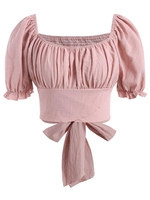 ZAFUL Plus Size Smocked Back Knot Milkmaid Crop Top