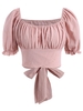 ZAFUL Plus Size Smocked Back Knot Milkmaid Crop Top