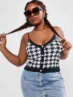 ZAFUL Plus Size Spaghetti Strap Houndstooth Knit Top