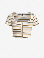 ZAFUL Plus Size Striped Botton Up Lettuce Trim Cropped Tee