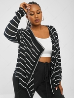 ZAFUL Plus Size Striped Draped Open Front Cardigan