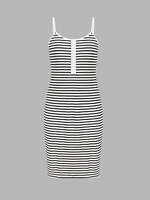 ZAFUL Plus Size Striped Mock Button Straight Cami Dress