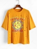 ZAFUL Plus Size Sun Flower Print Drop Shoulder Ripped T Shirt