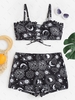 ZAFUL Plus Size Sun Moon Star Print Lace Up Ruffle Tankini Swimwear Xl Black