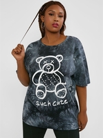 ZAFUL Plus Size Tie Dye Bear Graphic Boyfriend Tee