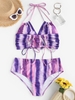 ZAFUL Plus Size Tie Dye Cinched Halter Tankini Swimwear Xxl