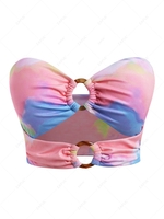 ZAFUL Plus Size Tie Dye O Ring Underboob Ribbed Bikini Top Xxxl