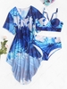 ZAFUL Plus Size Tie Dye Push Up Strappy Three Piece Bikini Swimwear Xxxl Blue