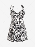 ZAFUL Plus Size Tie Shoulder Zebra Print Frilled Dress