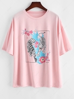ZAFUL Plus Size Tiger Floral Graphic Tee