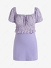 ZAFUL Plus Size Tiny Floral Tie Collar Peplum Skirt Set
