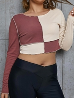 ZAFUL Plus Size Topstitching Two Tone Ribbed Top