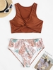 ZAFUL Plus Size Twisted Leaf Print Tankini Swimwear Xxxl Coffee