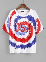 ZAFUL Plus Size USA Spiral Tie Dye Print T-shirt