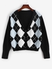 ZAFUL Plus Size V Neck Argyle Pattern Cardigan