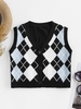 ZAFUL Plus Size V Neck Argyle Pattern Sweater Vest