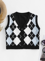 ZAFUL Plus Size V Neck Argyle Pattern Sweater Vest