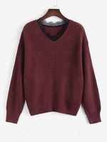 ZAFUL Plus Size V Neck Lace Trim Sweater