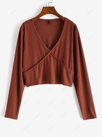 ZAFUL Plus Size V Neck Rib-knit Long Sleeve Top