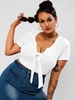 ZAFUL Plus Size V-notch Knot Crop Tee
