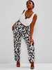 ZAFUL Plus Size V-notched Leopard Belted Paperbag Pants Set