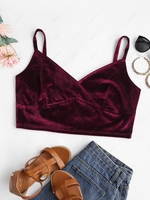 ZAFUL Plus Size Velvet Surplice-front Cropped Cami Top