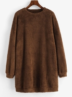 ZAFUL Plush Faux Fur Sweatshirt Dress S Deep coffee