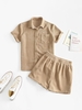 ZAFUL Pocket Button Down Corduroy Shirt and Shorts Set M Light coffee