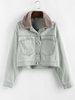 ZAFUL Pocket Faux Fur Collar Drop Shoulder Denim Jacket M Light blue