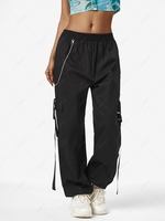 ZAFUL Pockets Buckled Straps Chains Cargo Techwear Pants L Black