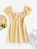 ZAFUL Puff Sleeve Ditsy Floral Frilled Dress L Light yellow