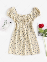 ZAFUL Puff Sleeve Floral Print Mini Dress Xl Light yellow