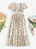 ZAFUL Puff Sleeve Flower Cutout Flounce Midi Dress M Light pink