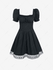 ZAFUL Puff Sleeve Lace Panel Milkmaid Mini Dress S Black
