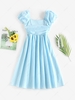 ZAFUL Puff Sleeve Ruched Midi Pastel Dress L Light blue