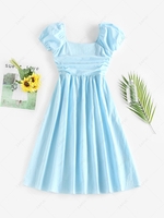 ZAFUL Puff Sleeve Ruched Midi Pastel Dress Xl Light blue