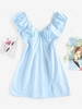 ZAFUL Puff Sleeve Ruched Slit Pastel Dress Xl Light blue