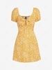 ZAFUL Puff Sleeve Smocked Tiny Floral Print Bowknot Dress S Yellow