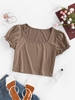 ZAFUL Puff Sleeve Square Neck Crop T Shirt M Deep coffee