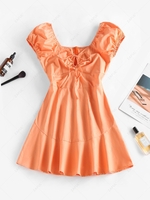 ZAFUL Puff Sleeve Tie A Line Dress M Light orange