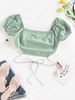 ZAFUL Puff Sleeve Tie Back Crop Blouse S Light green