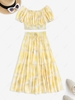 ZAFUL Puff Sleeve Tie Dye Off Shoulder Tiered Maxi Skirt Set M Yellow